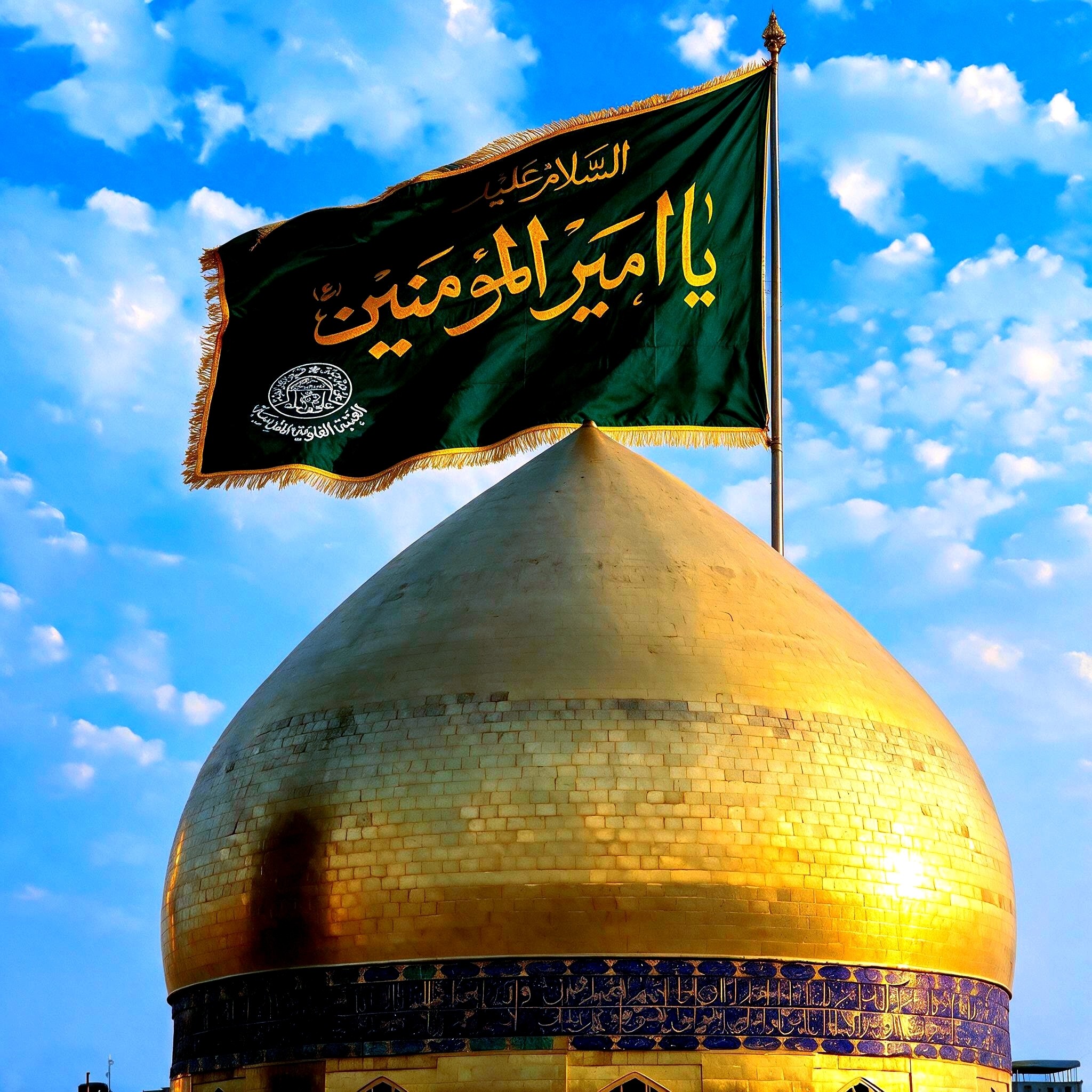 پرچم حرم حضرت علی طرح پرچم گنبد متبرک به صحن حرم با جعبه نفیس